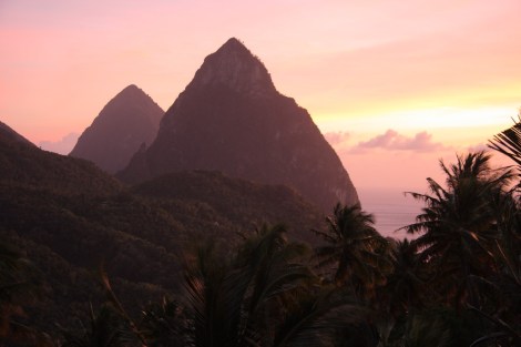 Die Vulkane von Soufrière von unserem Restaurant aus gesehen