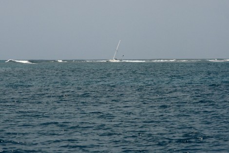 während wir ankern läuft eine Yacht unweit von uns im Riff auf Grund und ist verloren