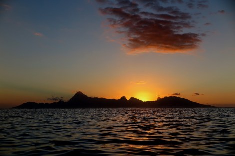 Unser allabendliche Blick auf unser nächstes Ziel: Moorea