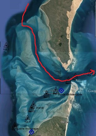 Mit google maps suchen wir uns unseren eigenen Weg südlich von Bazaruto