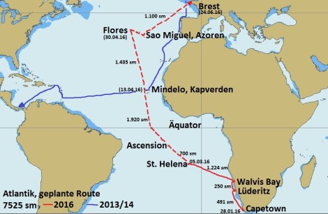 Unsere geplante Route durch den Atlantik