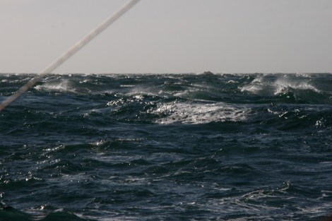 Blick nach achtern in die "overfalls"